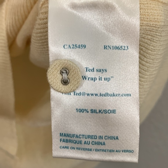 Ted Baker London 100% Silk Ruff Front Bow Back Cream Cardigan Sweater size S - Picture 5 of 15